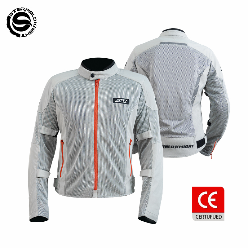 Motorcycle Gear White - SFK グレーホワイトオートバイジャケットメンズライディングウェア春 & 夏メッシュ通気性 CE 保護鎧ギアアクセサリー付き