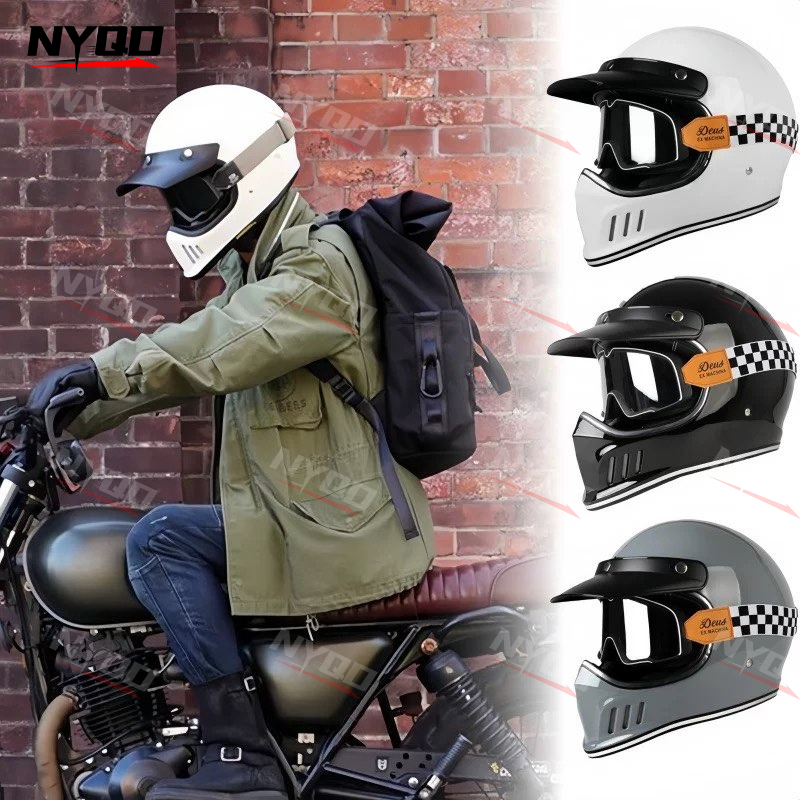 Motorcycle Gear Vintage - ヴィンテージフルフェイスオートバイモトクロスヘルメット ABS シェル軽量カスク高品質カスコモト四季クルーズ