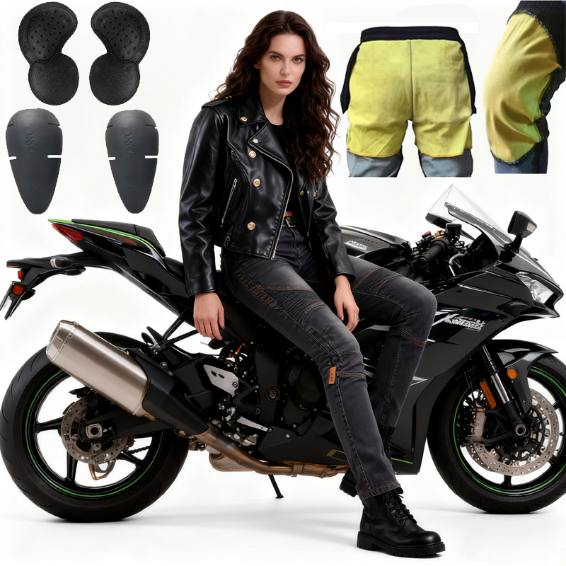 Motorcycle Gear Women Pants - 女性用アラミド製オートバイパンツ、オフロードパンツ、膝・ヒップアーマー付き保護ギア、レジャーライディング・アドベンチャーウェア