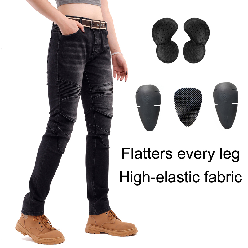 Motorcycle Gear Women Pants - レディースバイクジーンズ ブラック ダートバイクパンツ オフロードライディングギア 女性用保護服