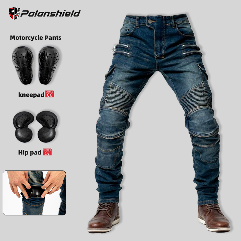 Motorcycle Gear Women Pants - 新しいダブルジッパーメタルスタイルモトクロスモトパンツ男性女性用アウトドアライディングジーンズ保護具オートバイパンツ