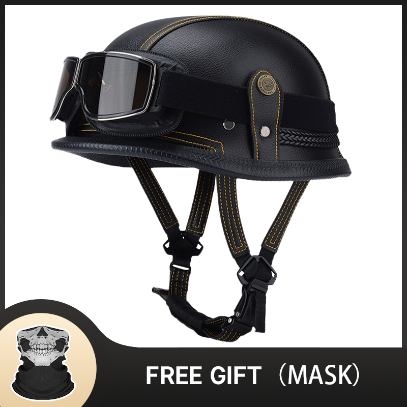 Motorcycle Gear Vintage - ドイツハーフヴィンテージヘルメットクラシックオープンフェイスオートバイヘルメットレトロスタイルクルーザーチョッパー用DOT認定軽量耐久性