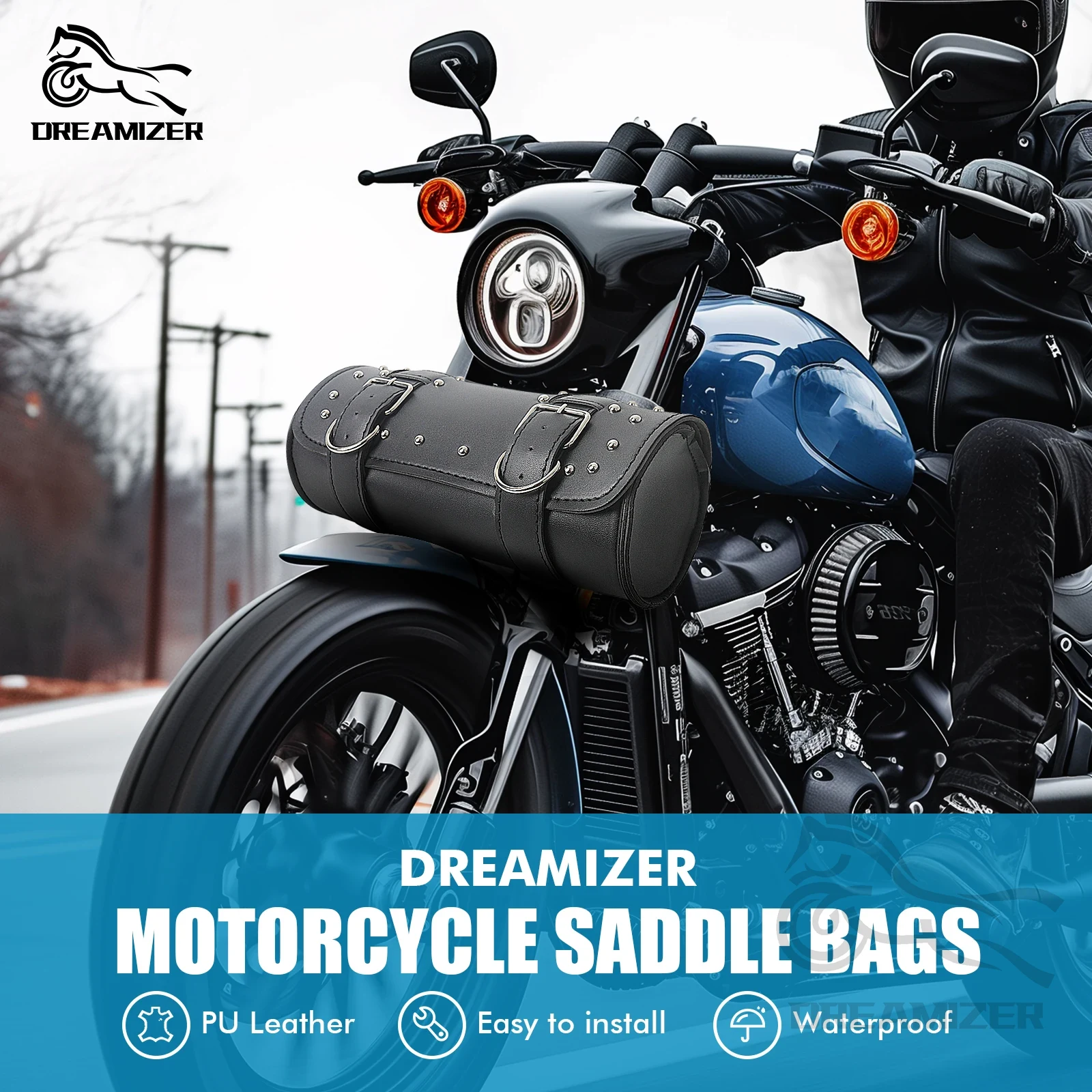Motorcycle Gear Vintage - オートバイフロントフォークツールテールバッグPUレザーポーチ防水フロントフォークハンドルバーサドルバッグヴィンテージ形状ハンドルバー