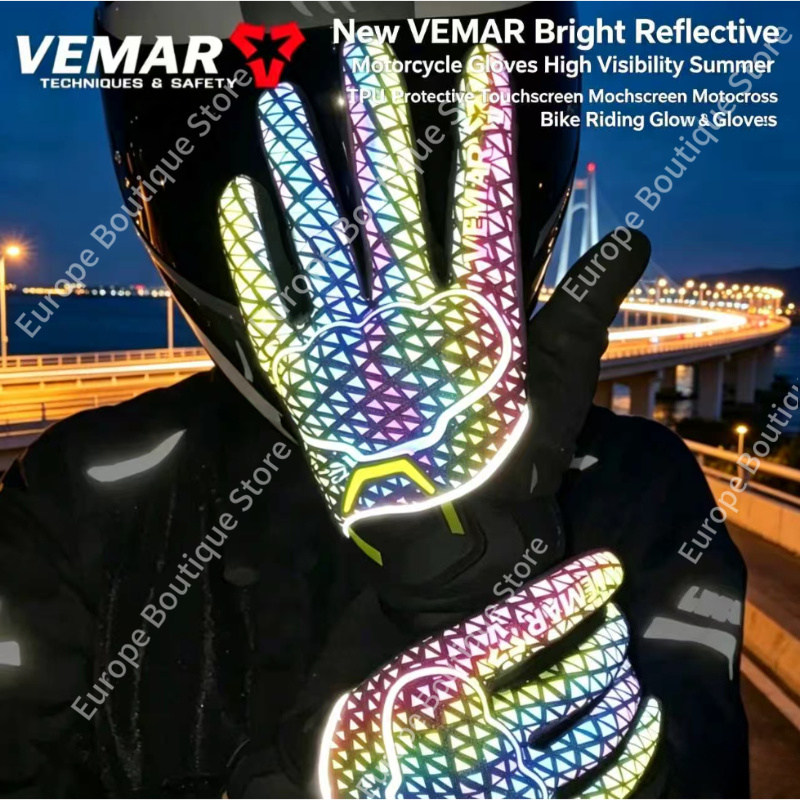 Motorcycle Gear Sleeve - 2026年ニューモデル VEMAR 高視認性サマーバイクグローブ 反射材TPU保護タッチスクリーン モトクロスバイクライディングギア