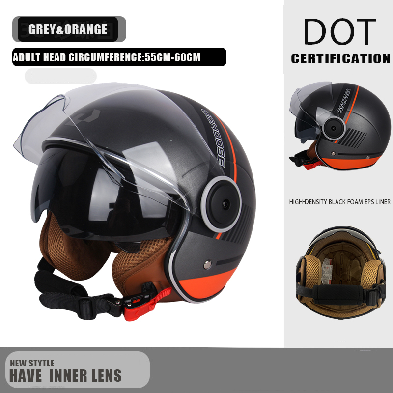 Motorcycle Gear Vintage - DOT 認証バイクキャスコゴーカートスクーターモーターバンオートバイデュアルレンズヴィンテージヘルメット四季レーシングハーフヘルメット