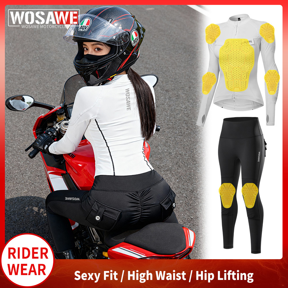 Motorcycle Gear Jacket Women - WOSAWE 女性用オートバイジャケットとパンツスーツ ソフトギア付き フルボディ 秋冬バイクジャケット モトクロスライディングパンツセット