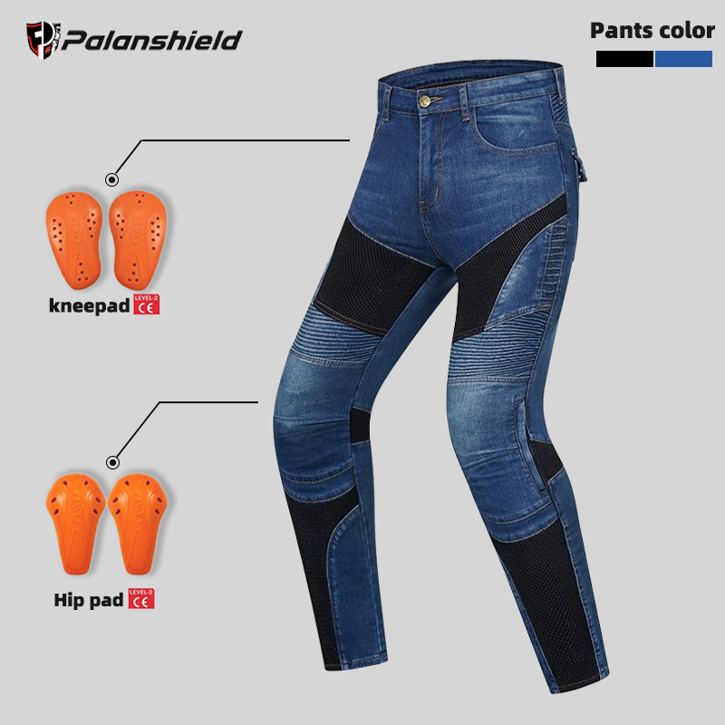 Motorcycle Gear Blue - オートバイ屋外男性パンツ防具乗馬ツーリング青黒バイクズボン膝ヒップパッドモトクロスモトジーンズ