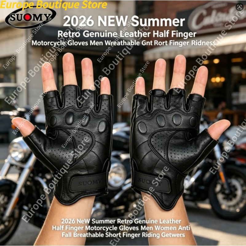 Motorcycle Gear Sleeve - ハーフフィンガーオートバイグローブ本革夏レトロアンチフォール通気性ライディングギア男性女性用