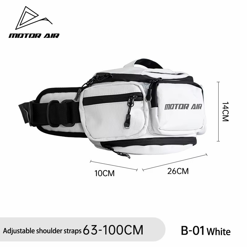 Motorcycle Gear White - モーターエアホワイト バイク用サイクリングウエストバッグ チェストパック クロスボディバッグ アウトドアライディングギアパッケージ 防水レインカバー付き