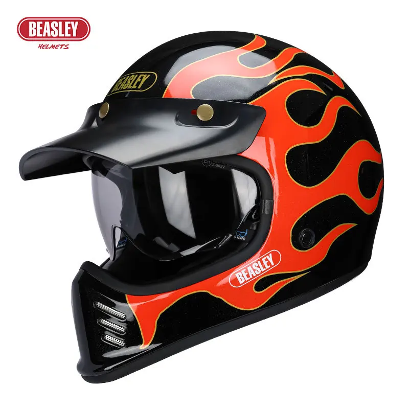 Motorcycle Gear Vintage - 男性と女性のための炎のパターンのオートバイのヘルメット,フルフェイス,ヴィンテージ,電気自動車,すべての季節