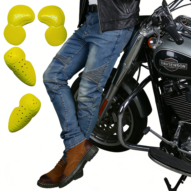 Motorcycle Gear Blue - メンズオートバイジーンズブルーダートバイクパンツオフロードライディングパンツ耐摩耗性バイク保護具 Hi-02