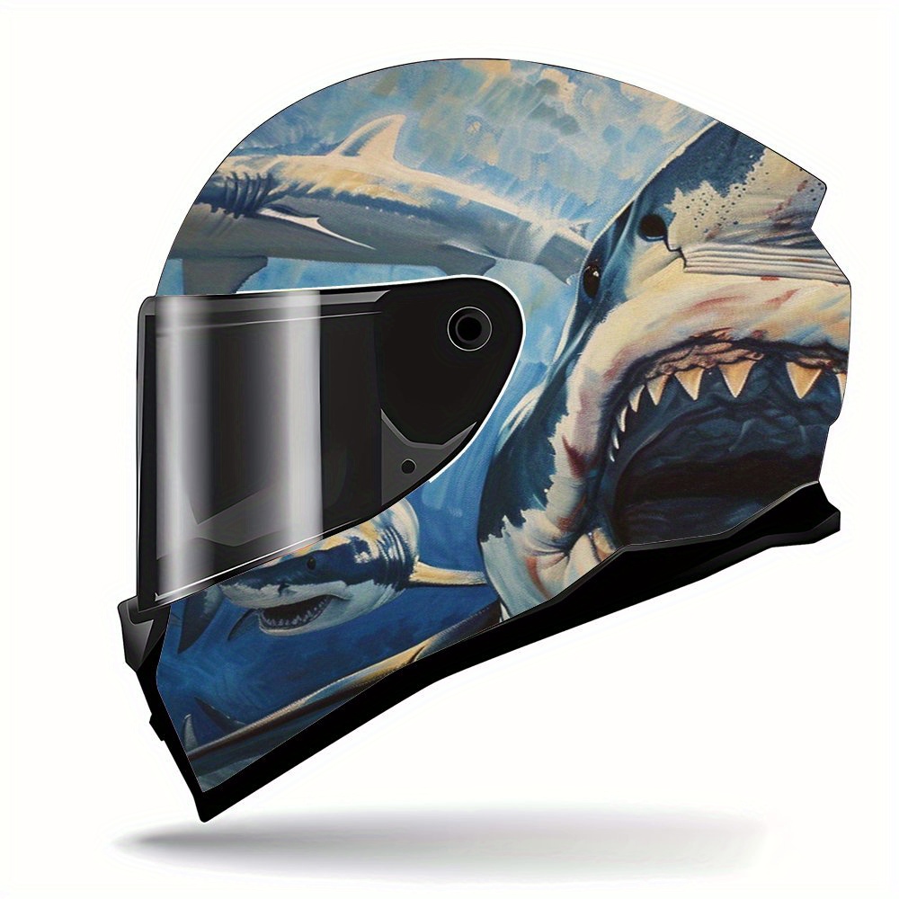 ホオジロザメオートバイヘルメットデカール - 防水、耐傷性ビ - Motorcycle Gear White のレビューと価格