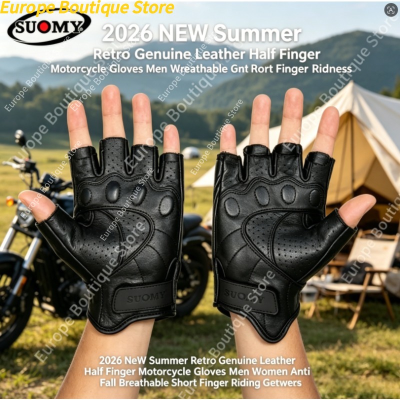 レトロハーフフィンガーオートバイグローブ本革夏用落下防止通気 - Motorcycle Gear Sleeve のレビューと価格