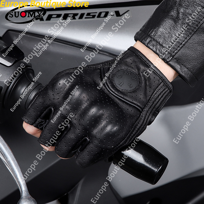 レトロハーフフィンガーオートバイグローブ本革夏用落下防止通気 - Motorcycle Gear Sleeve のレビューと価格