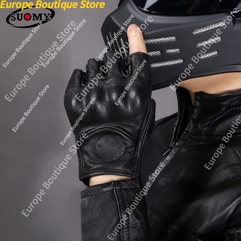 レトロハーフフィンガーオートバイグローブ本革夏用落下防止通気 - Motorcycle Gear Sleeve のレビューと価格