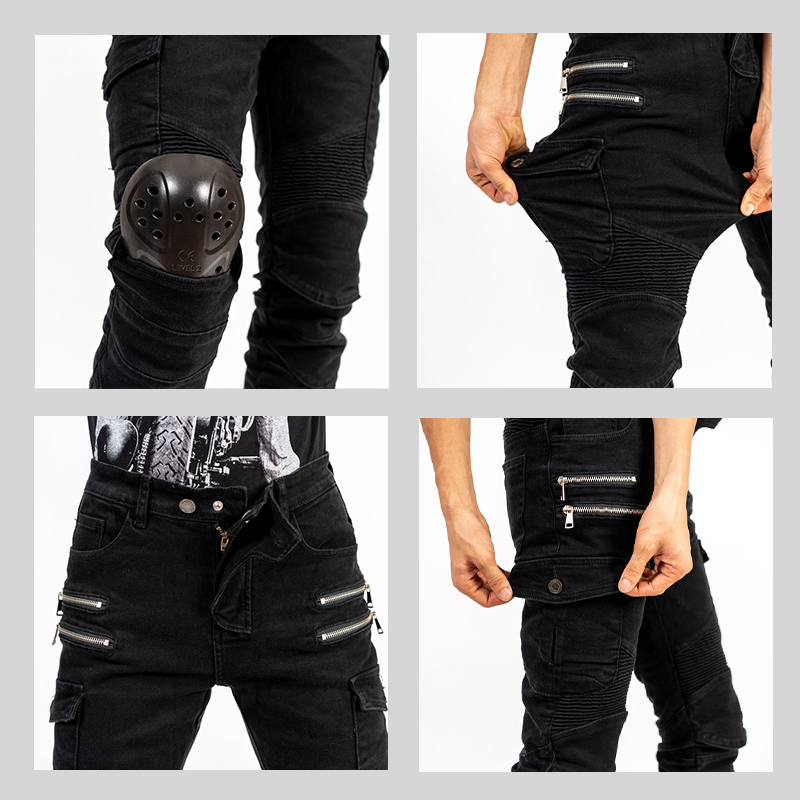 新しいダブルジッパーメタルスタイルモトクロスモトパンツ男性女 - Motorcycle Gear Women Pants のレビューと価格