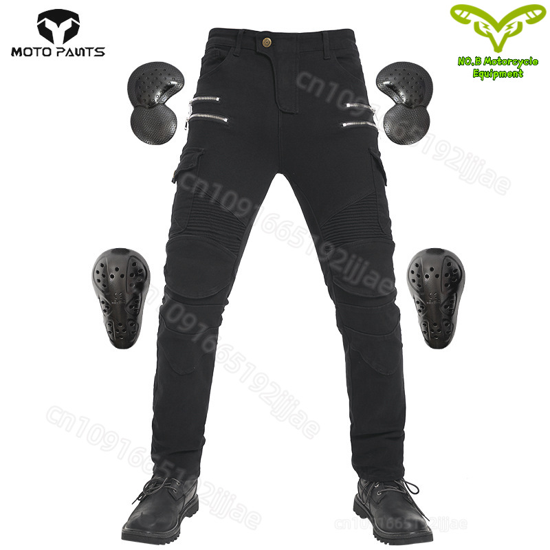 新しいダブルジッパーメタルスタイルモトクロスモトパンツ男性女 - Motorcycle Gear Women Pants のレビューと価格