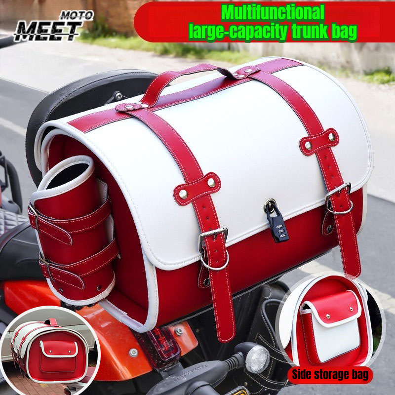 防水荷物バッグヴィンテージレザーオートバイリアトランクバッグ - Motorcycle Gear Vintage のレビューと価格