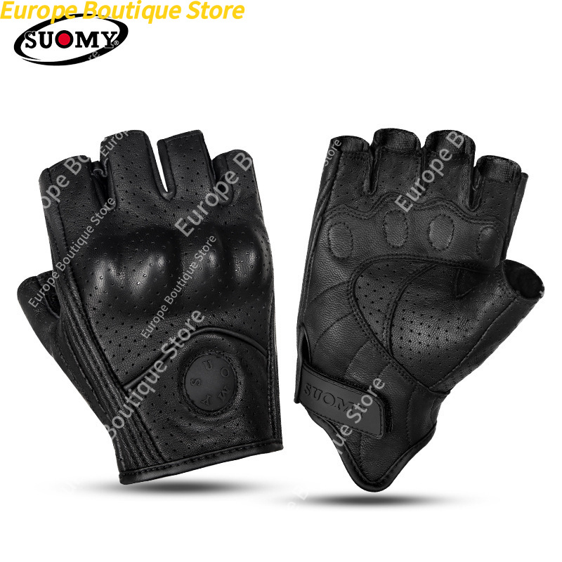 ハーフフィンガーオートバイグローブ本革夏レトロアンチフォール - Motorcycle Gear Sleeve のレビューと価格