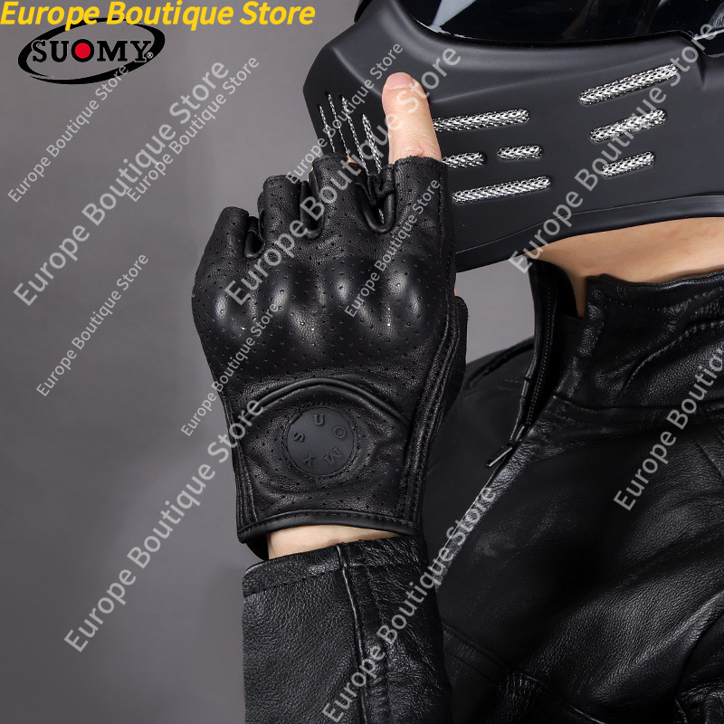 ハーフフィンガーオートバイグローブ本革夏レトロアンチフォール - Motorcycle Gear Sleeve のレビューと価格