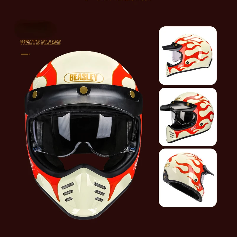 男性と女性のための炎のパターンのオートバイのヘルメット,フル - Motorcycle Gear Vintage のレビューと価格