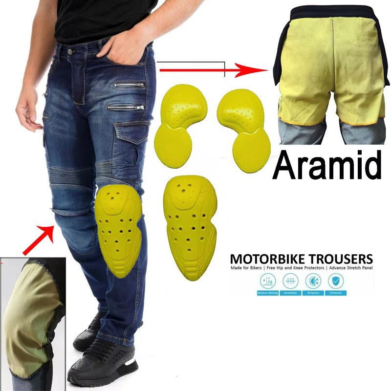 アラミド素材のオートバイパンツ メンズ ジッパー付き保護ギア - Motorcycle Gear Blue のレビューと価格